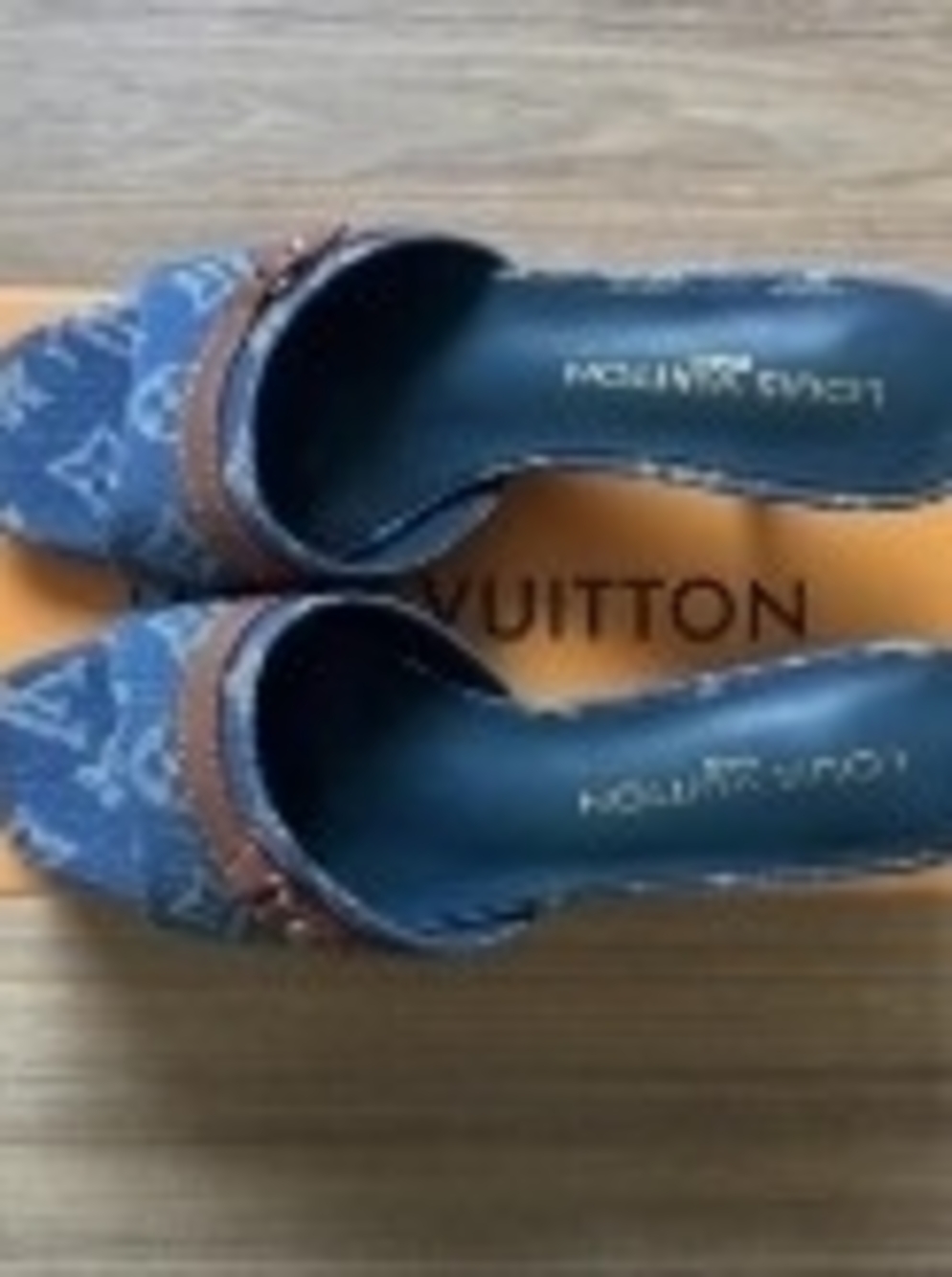 Louis Vuitton Denim Monogram Slip-On Mules in Blue and Brown